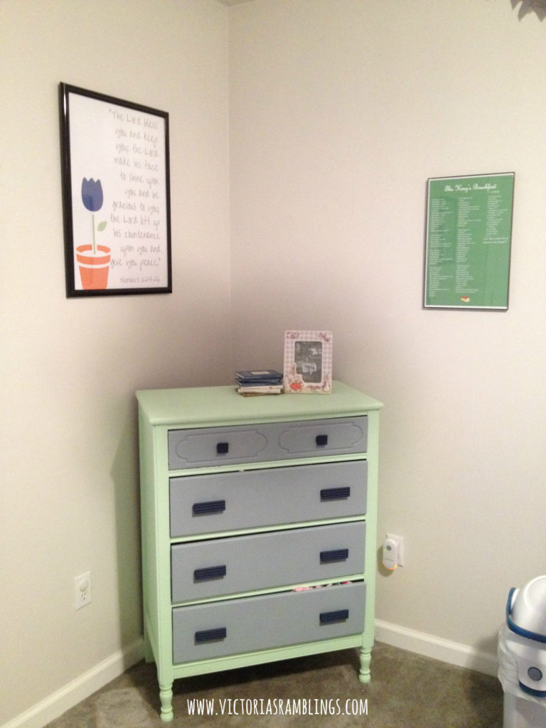 mint, gray, and navy blue nursery